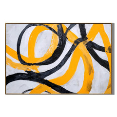 Yellow and Black Abstract Hand-Painted Oil Painting | Modern Textured Canvas Wall Art for Living Room Decor # OA 1036