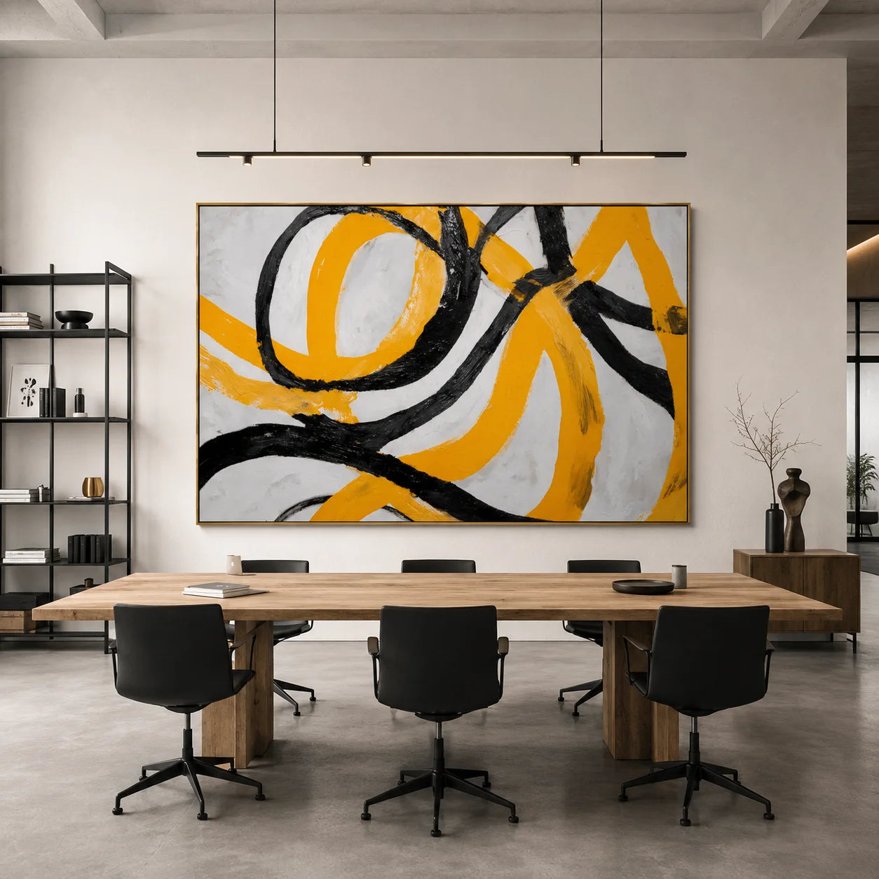 Yellow and Black Abstract Hand-Painted Oil Painting | Modern Textured Canvas Wall Art for Living Room Decor # OA 1036