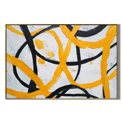Yellow and Black Abstract Hand-Painted Oil Painting | Textured Modern Canvas Wall Art for Living Room Decor # OA 1035