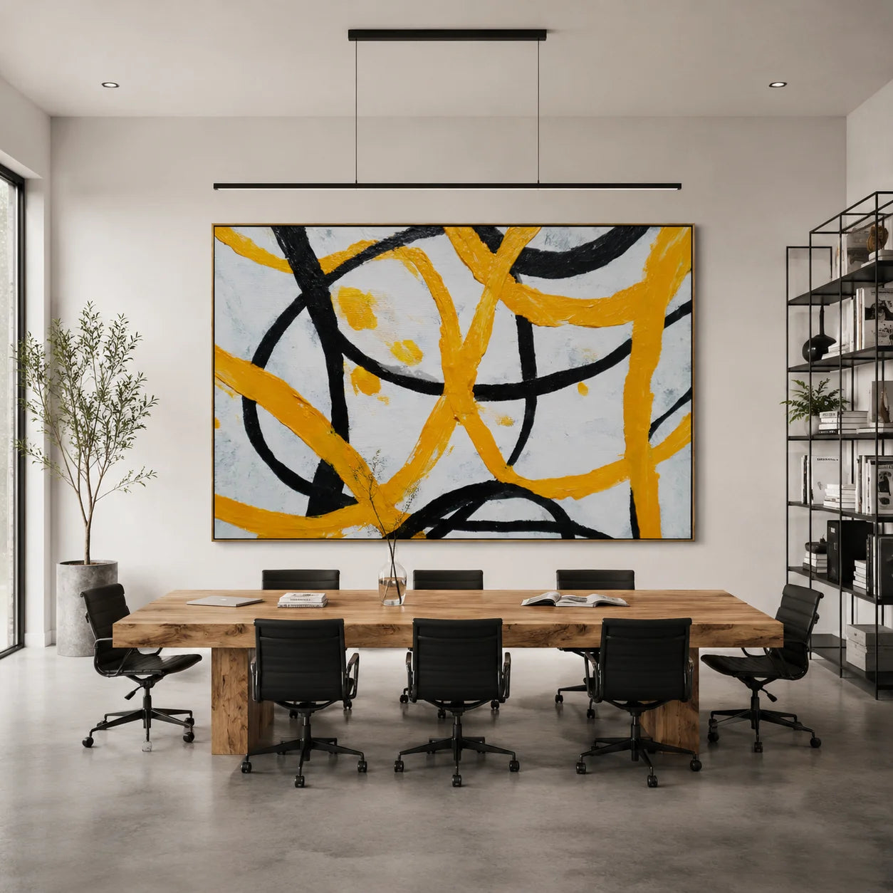 Yellow and Black Abstract Hand-Painted Oil Painting | Textured Modern Canvas Wall Art for Living Room Decor # OA 1035