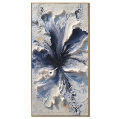 Blue and White 3D Floral Hand-Painted Oil Painting | Textured Abstract Flower Wall Art # OA 1027