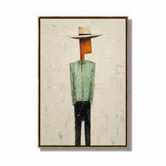 Minimalist Western Cowboy Hand-Painted Oil Painting, Textured Faceless Cowboy Wall Art for Modern Home Decor#OA 0963