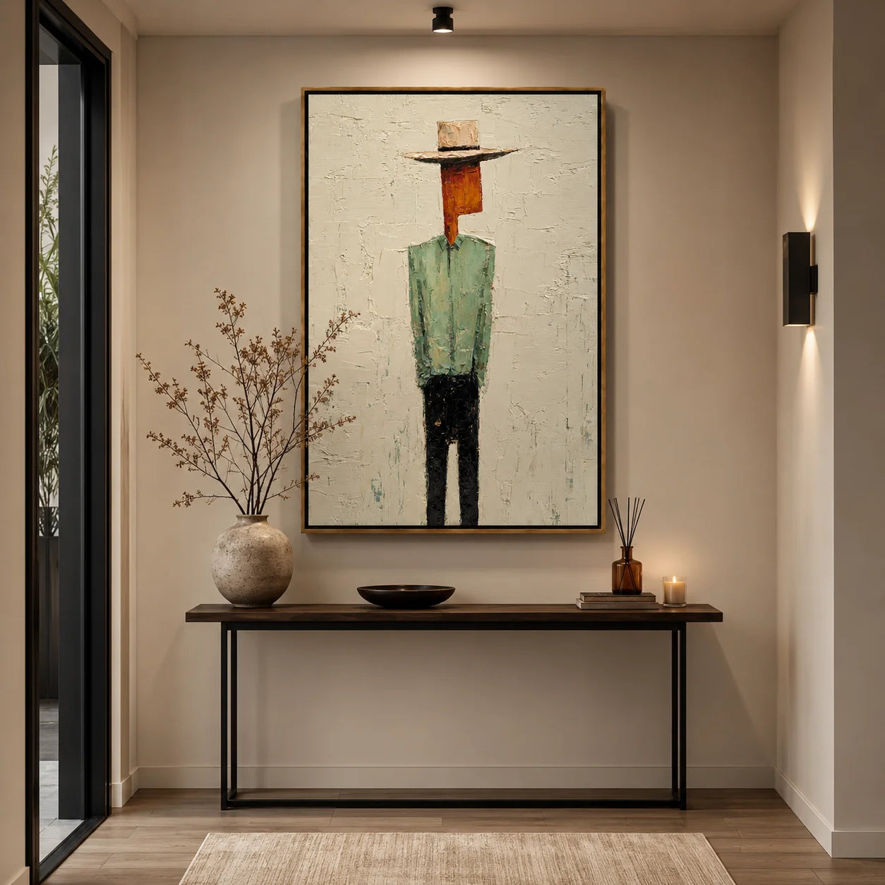 Minimalist Western Cowboy Hand-Painted Oil Painting, Textured Faceless Cowboy Wall Art for Modern Home Decor#OA 0963