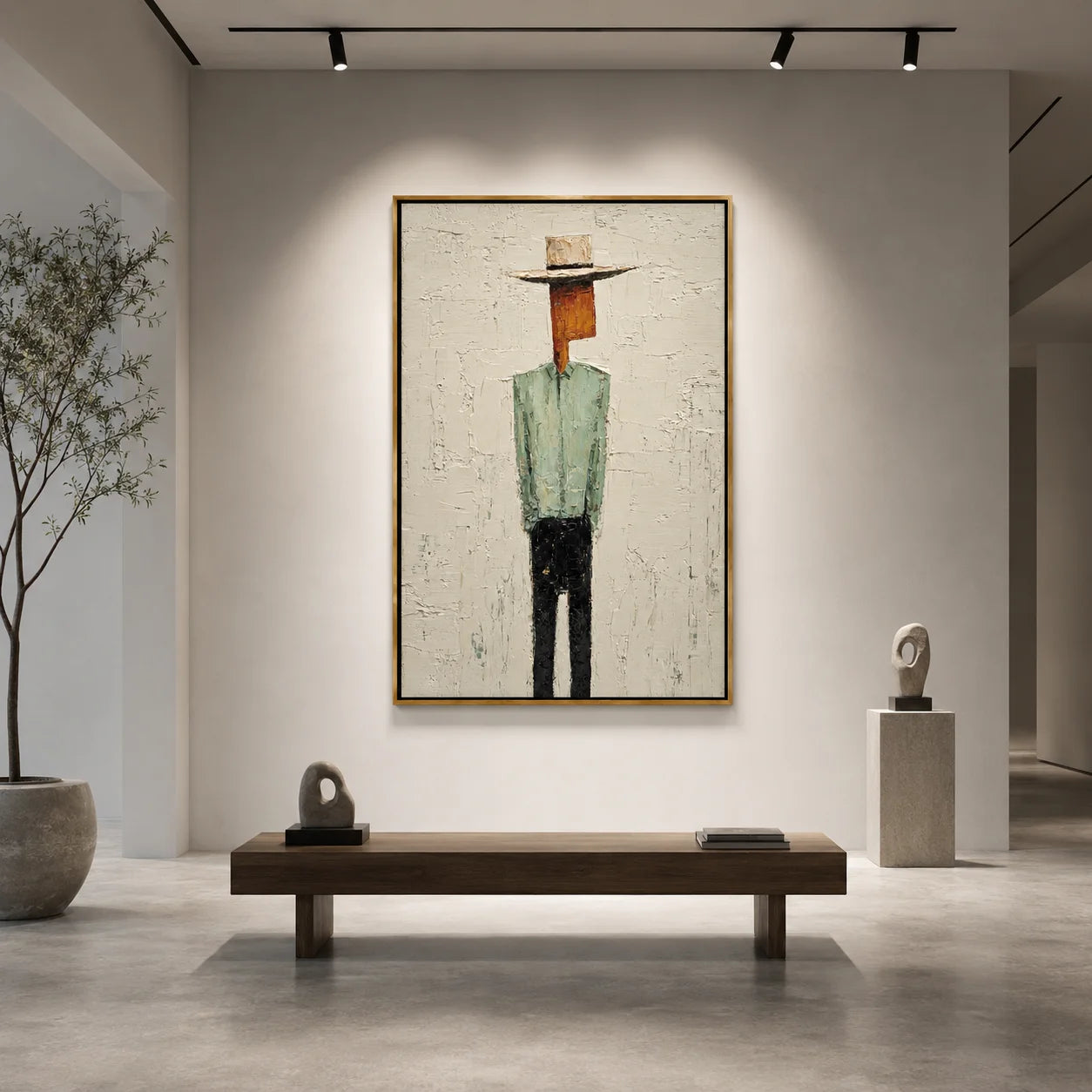 Minimalist Western Cowboy Hand-Painted Oil Painting, Textured Faceless Cowboy Wall Art for Modern Home Decor#OA 0963