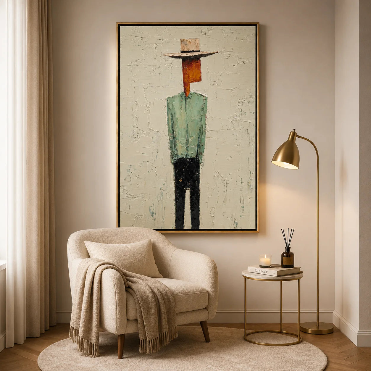 Minimalist Western Cowboy Hand-Painted Oil Painting, Textured Faceless Cowboy Wall Art for Modern Home Decor#OA 0963