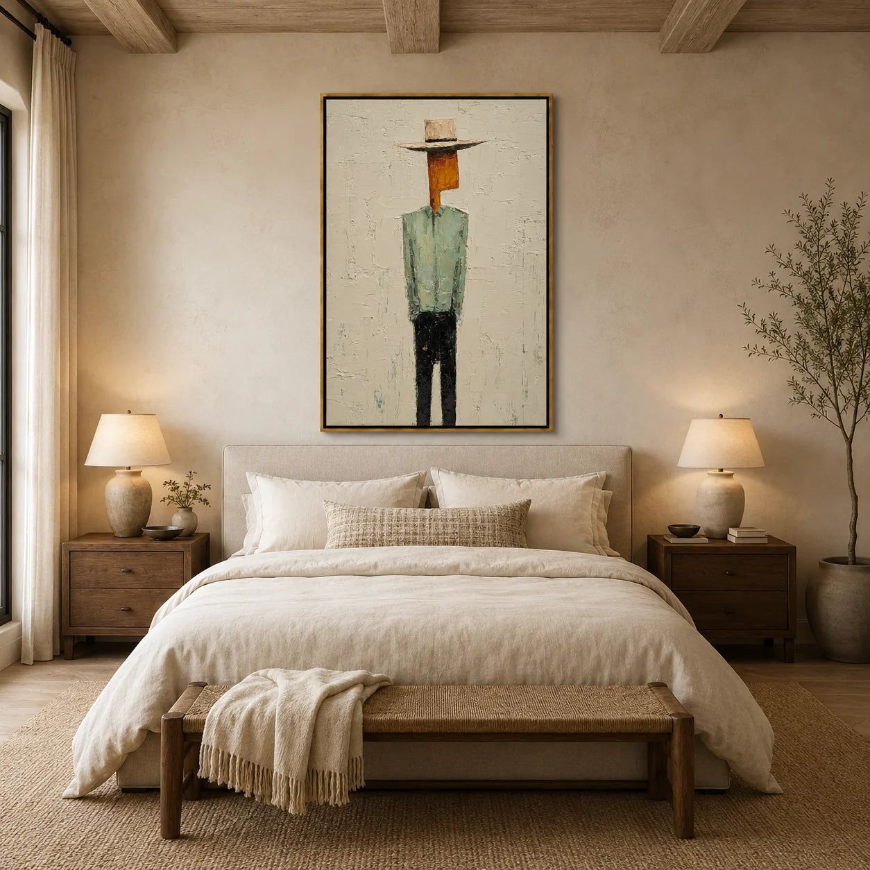 Minimalist Western Cowboy Hand-Painted Oil Painting, Textured Faceless Cowboy Wall Art for Modern Home Decor#OA 0963