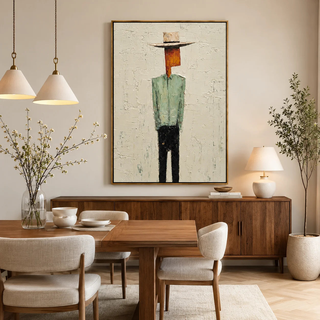 Minimalist Western Cowboy Hand-Painted Oil Painting, Textured Faceless Cowboy Wall Art for Modern Home Decor#OA 0963
