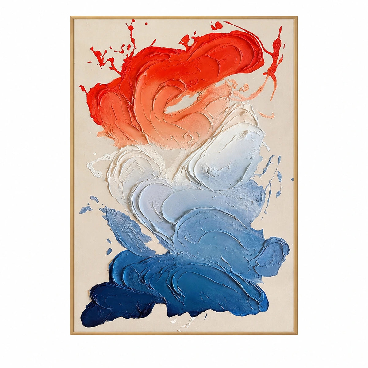 Red White and Blue Abstract Oil Painting | Swirling Raised Paint on Beige Vertical Colorful Wall Art OA 1789
