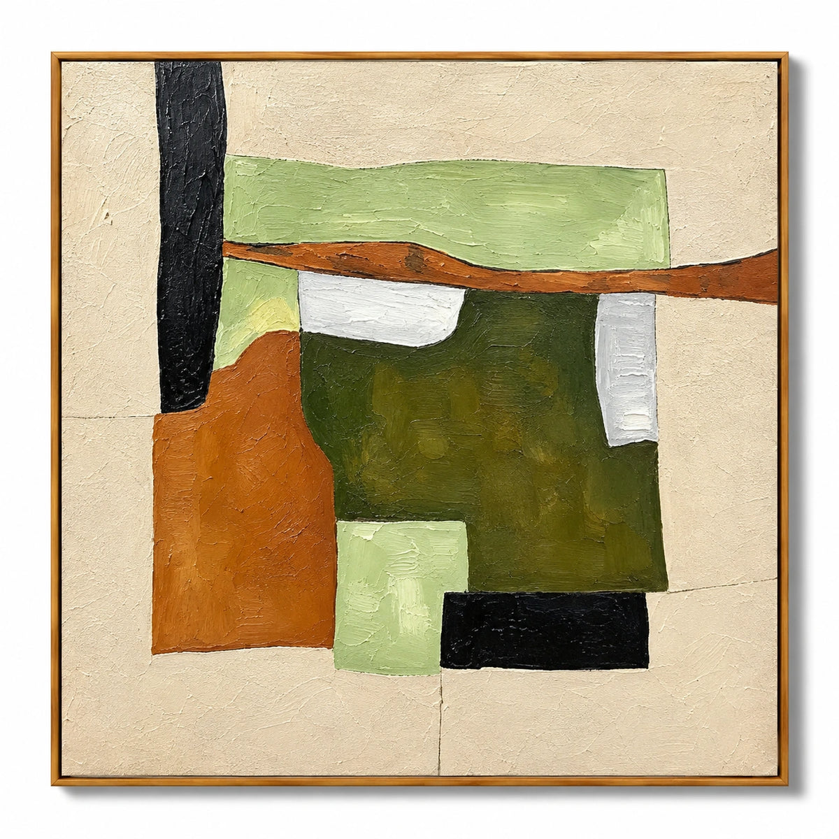 Sage Green Terracotta and Cream Geometric Abstract Oil Painting | Mid Century Modern Wall Art #OA 1622
