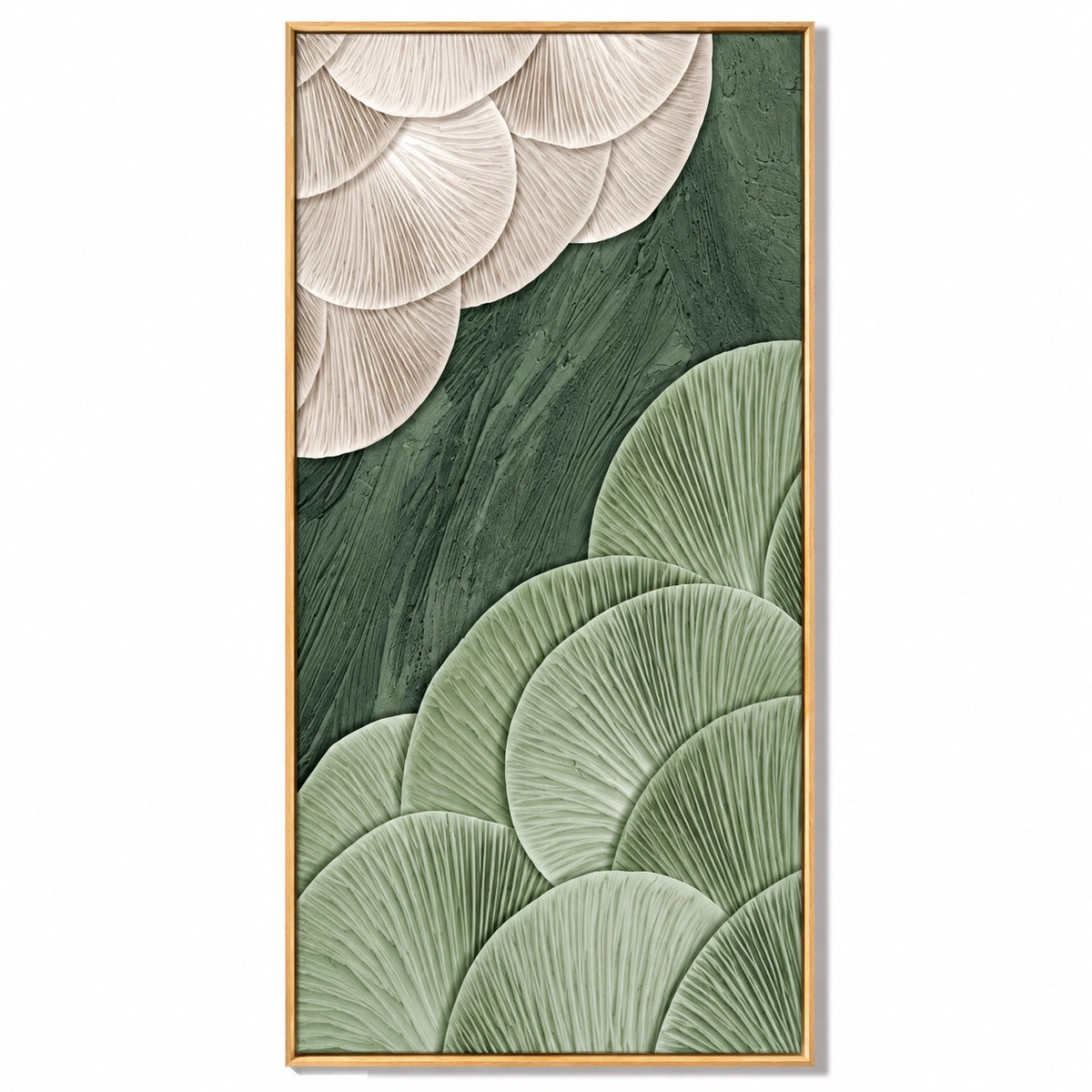 Sage Green and Ivory Fan Abstract Oil Painting | Sculptural Ribbed Texture Tall Vertical Wall Art #OA 1652