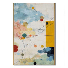 Sky Blue, Cream and Mustard Yellow Geometric Abstract Oil Painting – Vertical Mid-Century Modern Wall Art | Ownanart # OA 1206