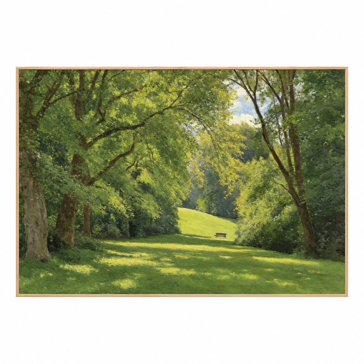Sunlit Green Park and Woodland Hand-Painted Oil Painting | Horizontal Textured Canvas Wall Art #OA 1884