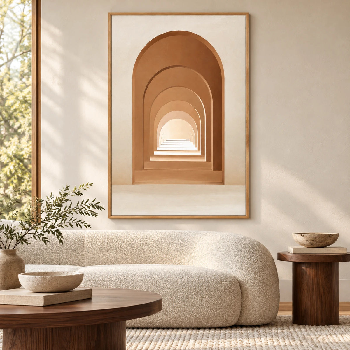 Terracotta Archway Oil Painting | Neutral Architectural Perspective Minimalist Vertical Wall Art #OA 1626