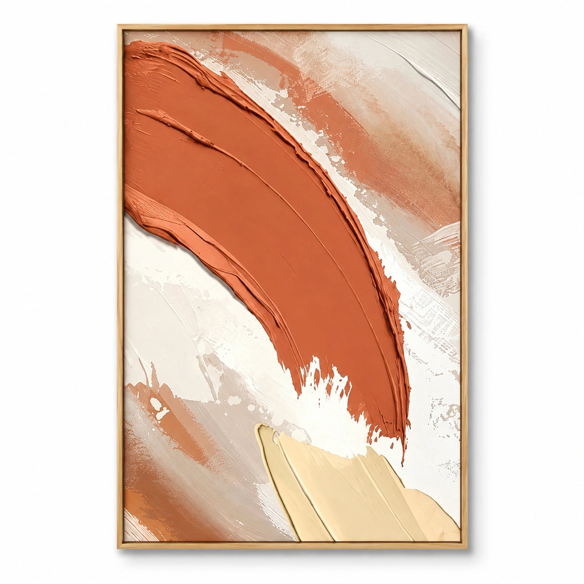Terracotta Sweeping Brushstroke Oil Painting | Cream Beige and Pale Yellow Textured Abstract Vertical Wall Art #OA 1717