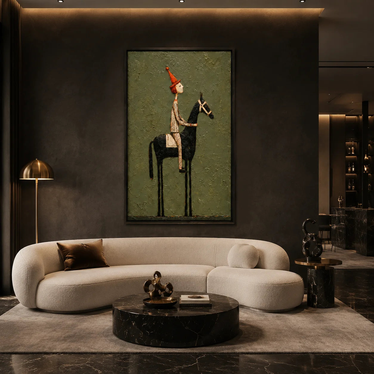 Whimsical Equestrian Hand-Painted Oil Painting, Textured Horse Rider Wall Art for Modern Eclectic Decor