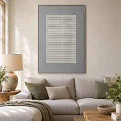 White Grid on Grey Oil Painting | Repeated Raised Rectangles Vertical Minimalist Geometric Canvas Wall Art #OA 1832