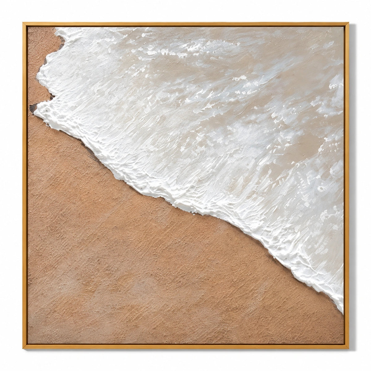 White Ocean Foam on Sand Oil Painting | Neutral Coastal Textured Beach Wall Art #OA 1615