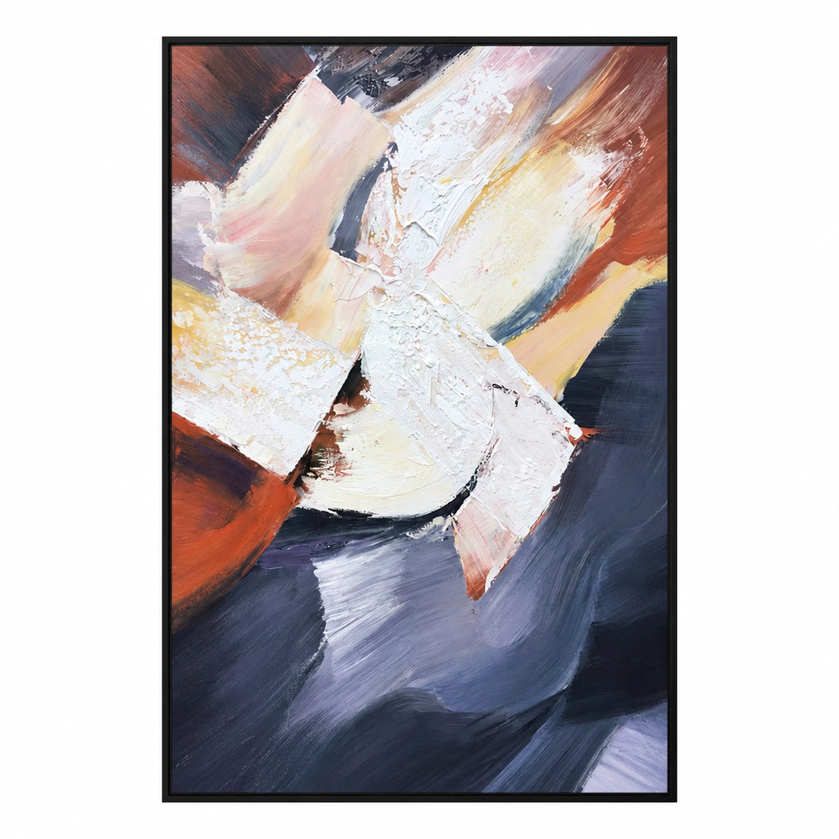 White Pink Ochre and Navy Abstract Oil Painting | Bold Diagonal Brushstrokes Textured Vertical Wall Art OA 1783