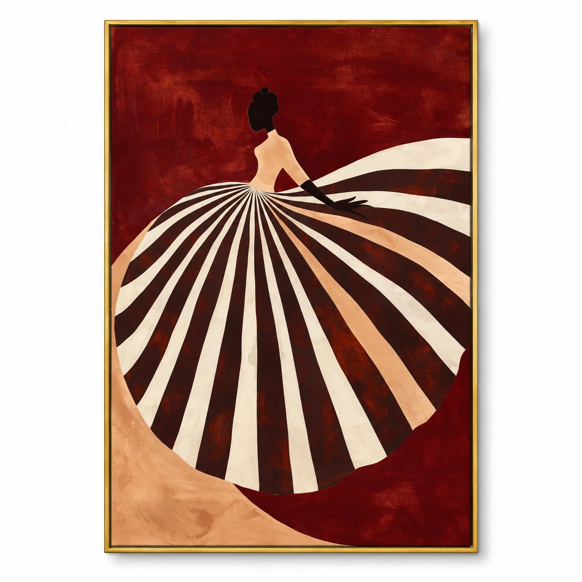 Woman in Black and White Striped Dress Oil Painting | Red Figurative Fashion Wall Art #OA 1601