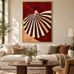 Woman in Black and White Striped Dress Oil Painting | Red Figurative Fashion Wall Art #OA 1601