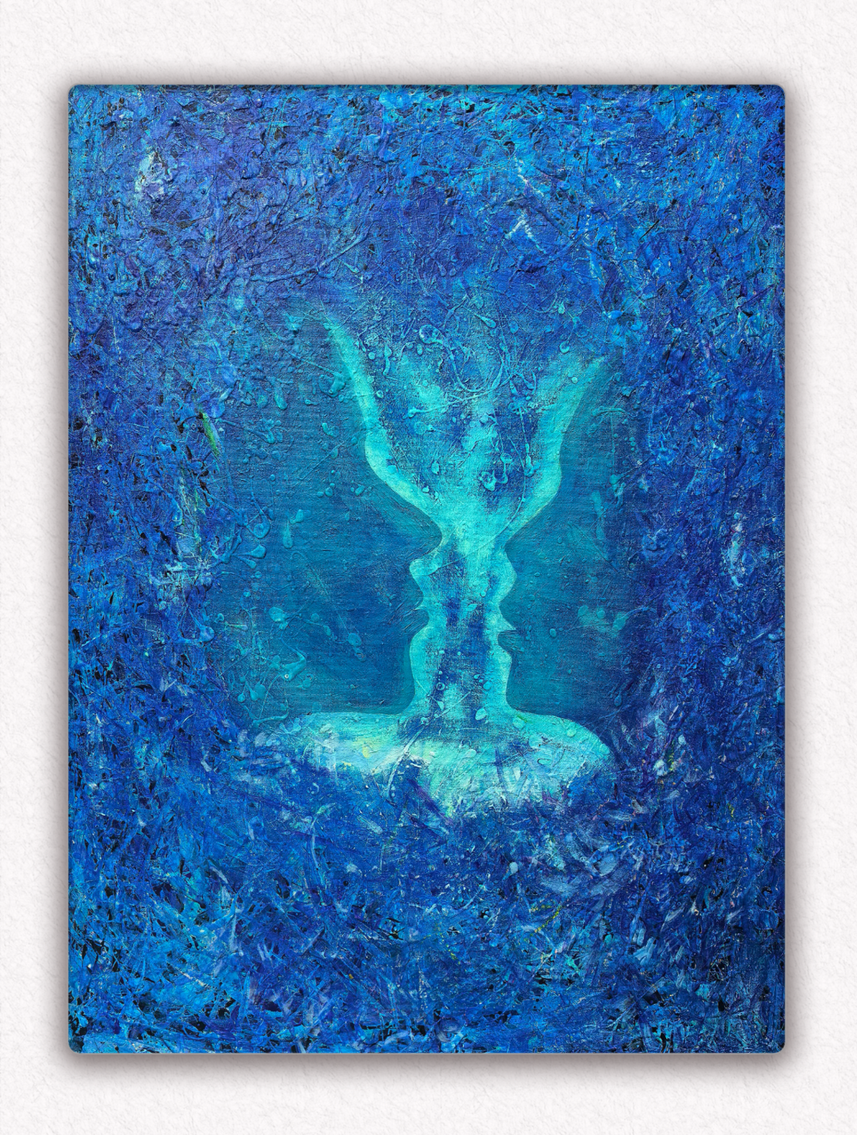 Pillar of Blue Flame（40''x 55''/ 100 x 140 CM/Stretched + Gold Wooden Frame)