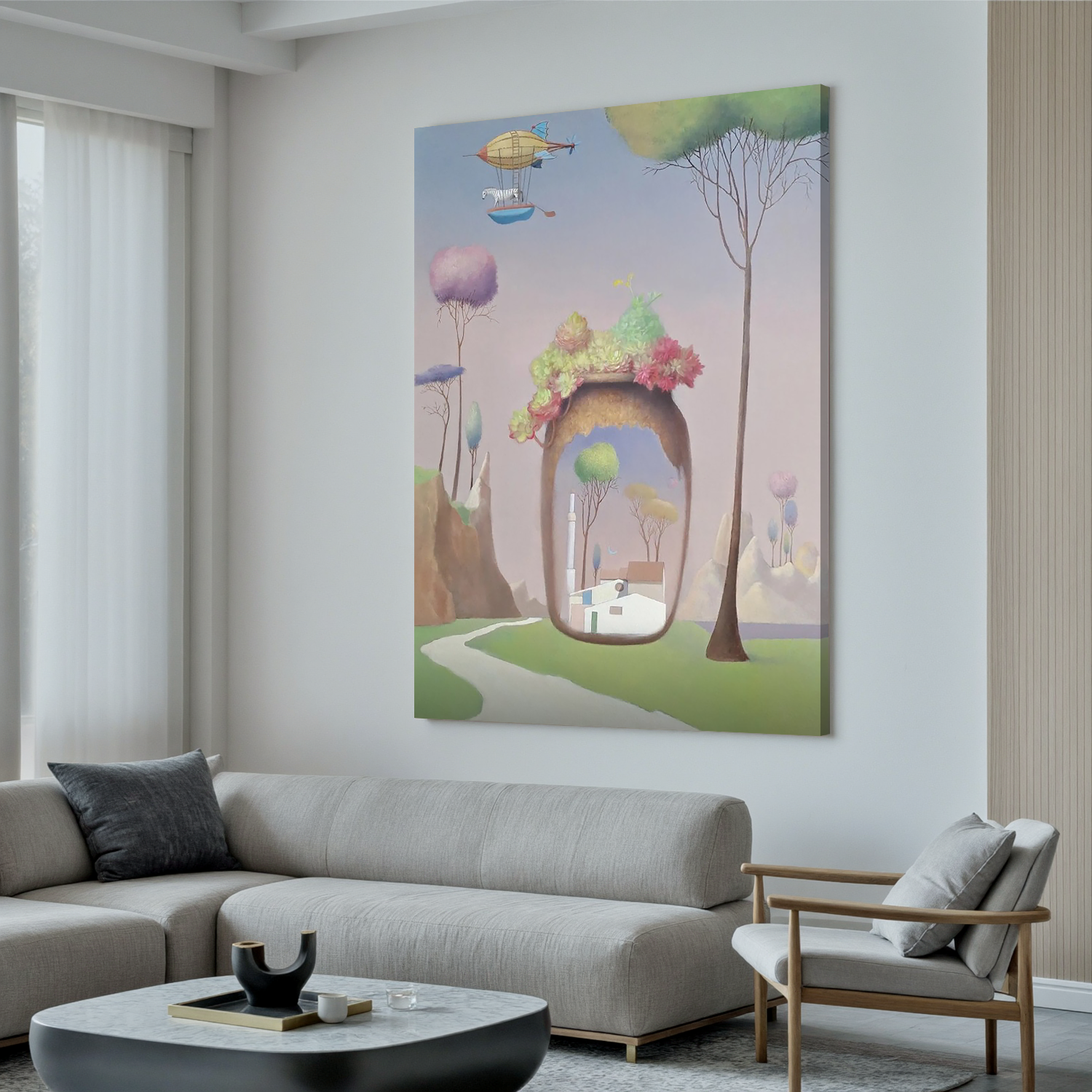 Dream Village Portal-Surreal Dream Village Landscape Wall Art