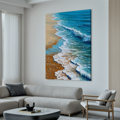Coastal Beach Wave Wall Art – Blue Ocean Textured Canvas Painting for Modern Living Room Decor#OA 0831