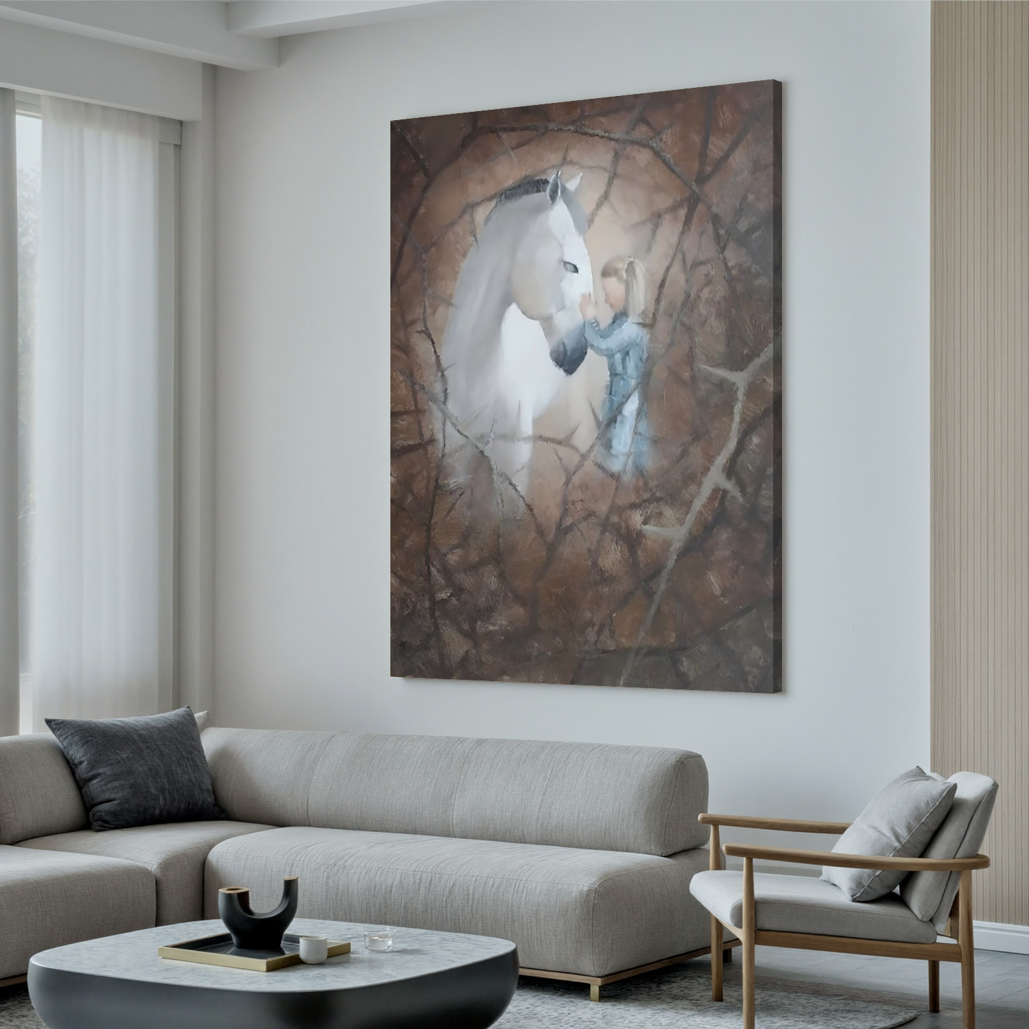 Whisper to the White Horse-Girl and White Horse Wall Art