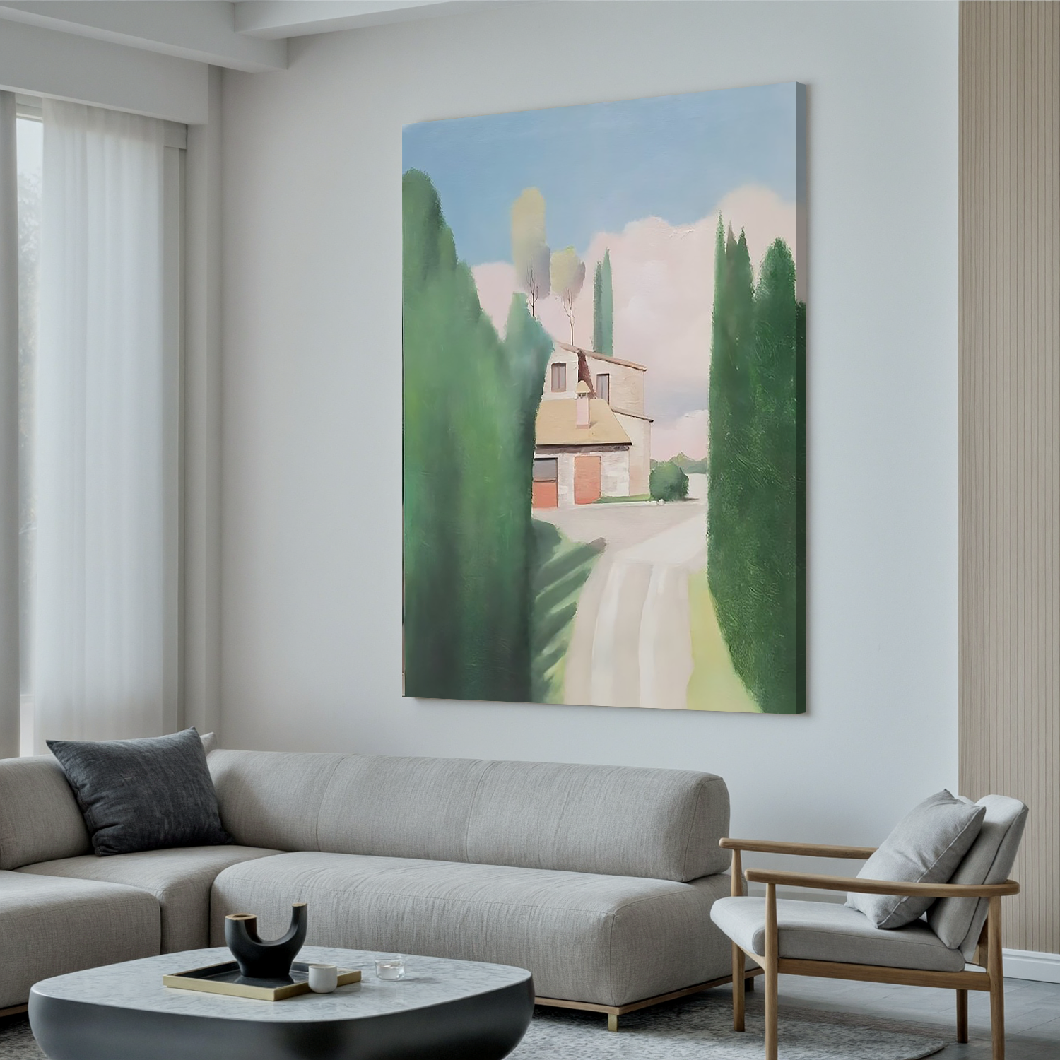 House Beyond the Trees-Peaceful Countryside House Landscape Wall Art