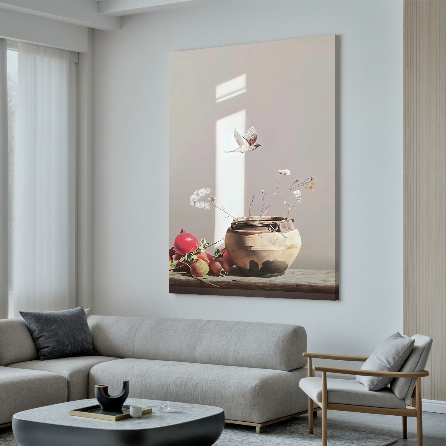 Bird Above the Clay Pot-Bird and Clay Pot Still Life Wall Art