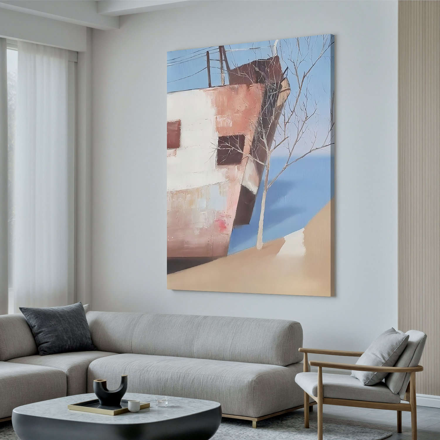 Harbor Fishing Boat-Coastal Fishing Boat Landscape Wall Art