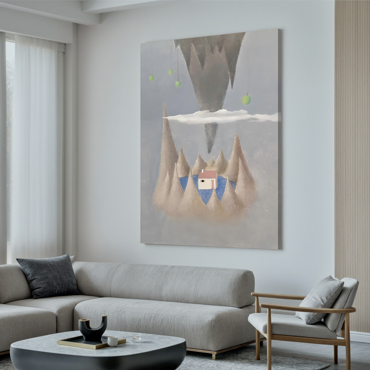 Floating Mountain House-Surreal Floating Mountain Landscape Wall Art