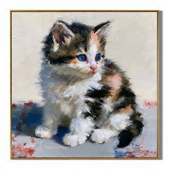 Cute Blue-Eyed Kitten Hand-Painted Oil Painting | Original Cat Wall Art for Living Room, Bedroom & Nursery # OA 1107
