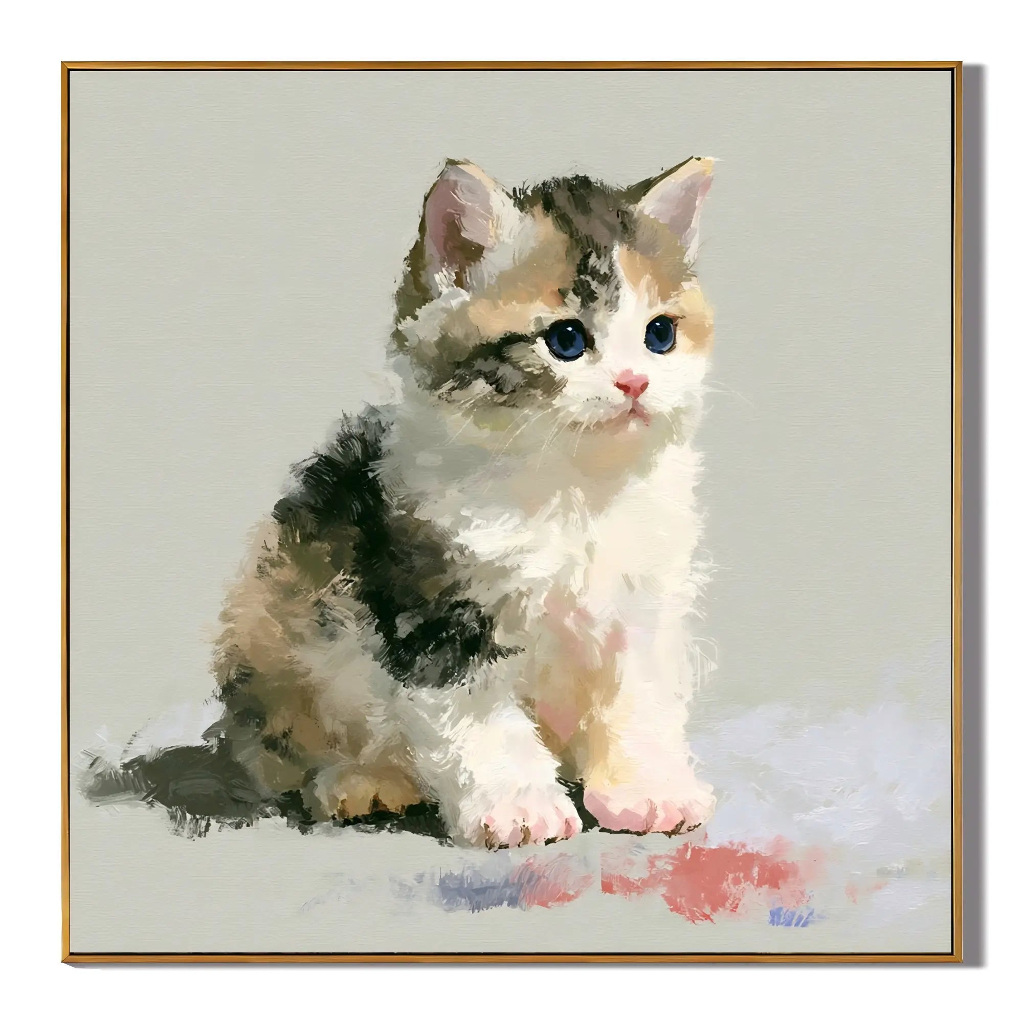 Cute Blue-Eyed Kitten Hand-Painted Oil Painting | Original Cat Wall Art for Living Room, Bedroom and Nursery Decor