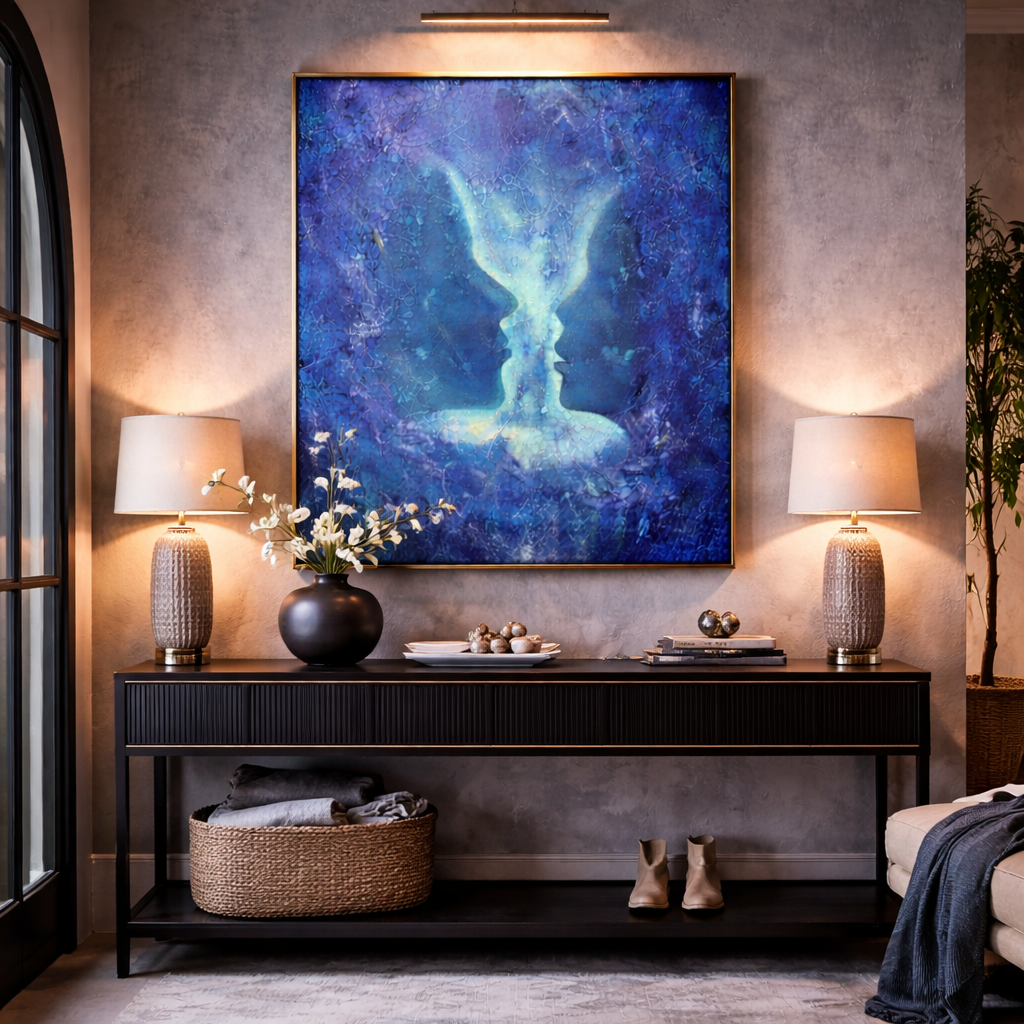 Pillar of Blue Flame（40''x 55''/ 100 x 140 CM/Stretched + Gold Wooden Frame)