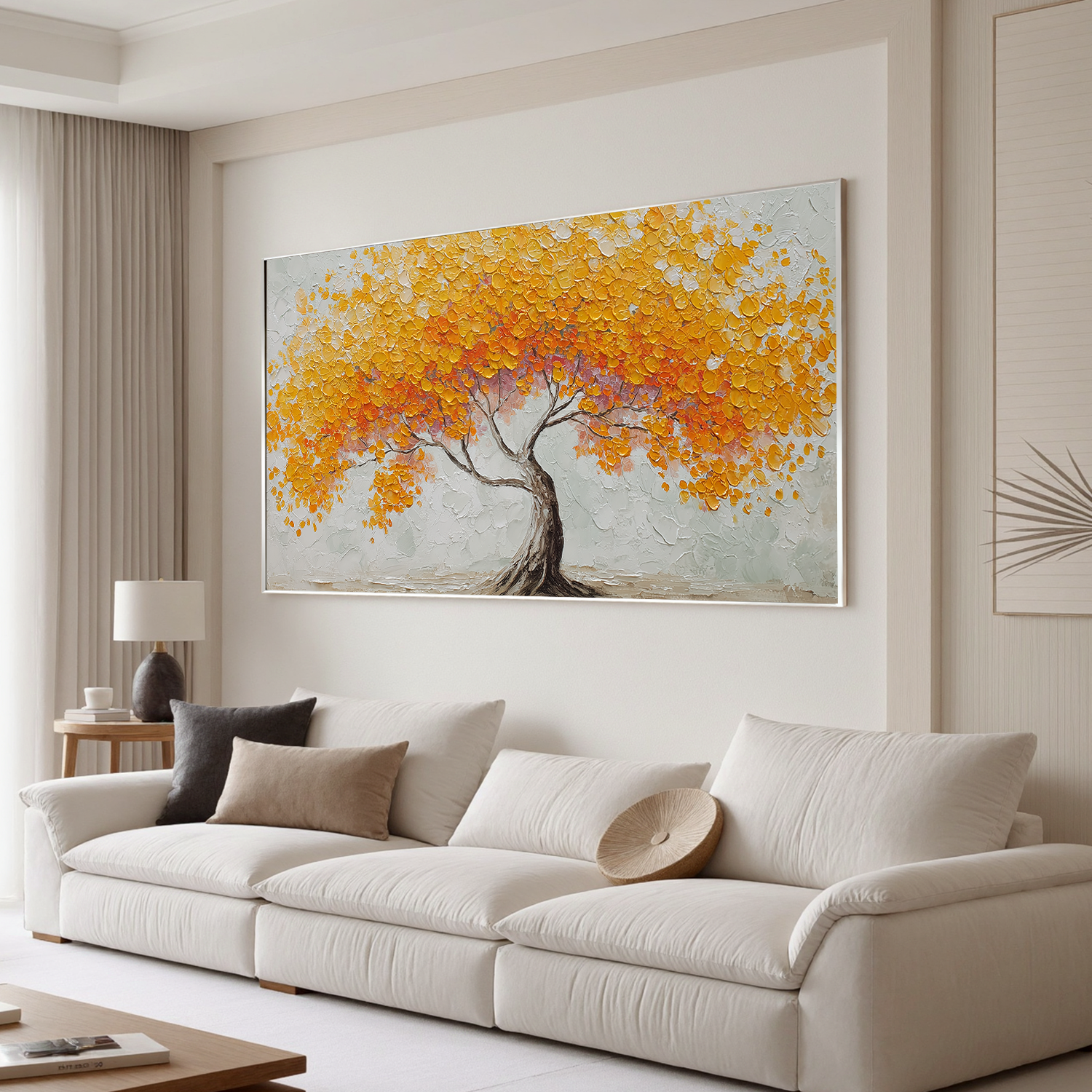 Golden Tree of Life Canvas Wall Art – Textured Abstract Landscape Painting for Living Room Decor#OA 0854