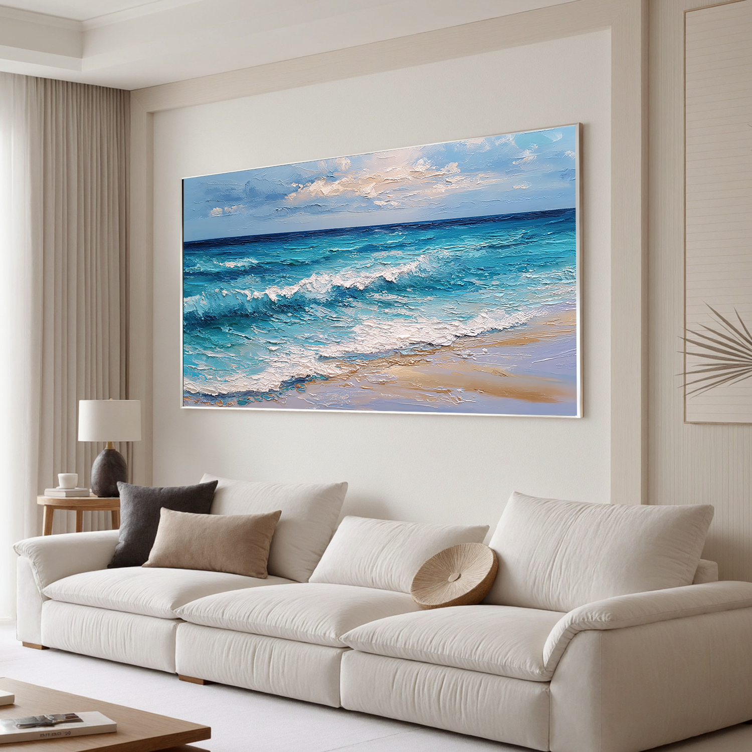 Large Coastal Ocean Wave Canvas Wall Art – Beach Seascape Painting for Living Room Decor#OA 0834