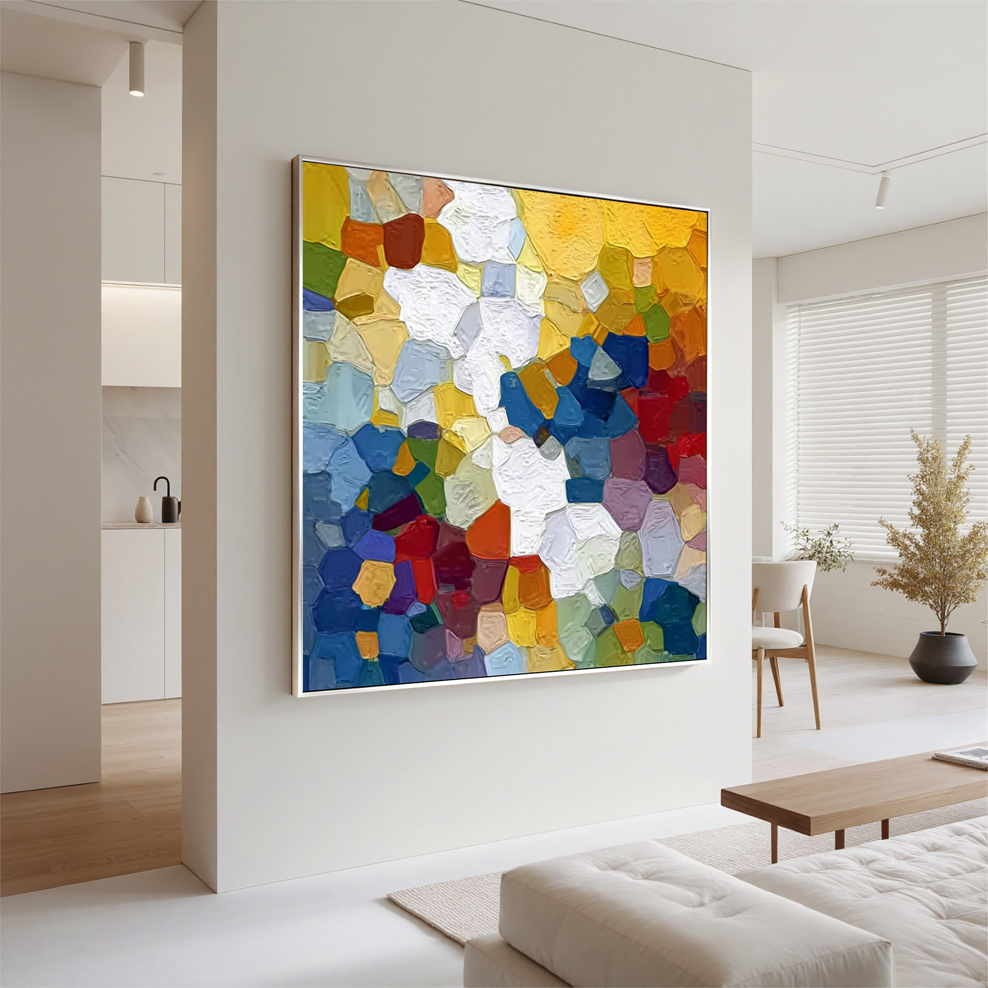 “Colorful Abstract Mosaic Oil Painting – Hand-Painted Textured Modern Canvas Wall Art for Living Room Decor” #OA 0475