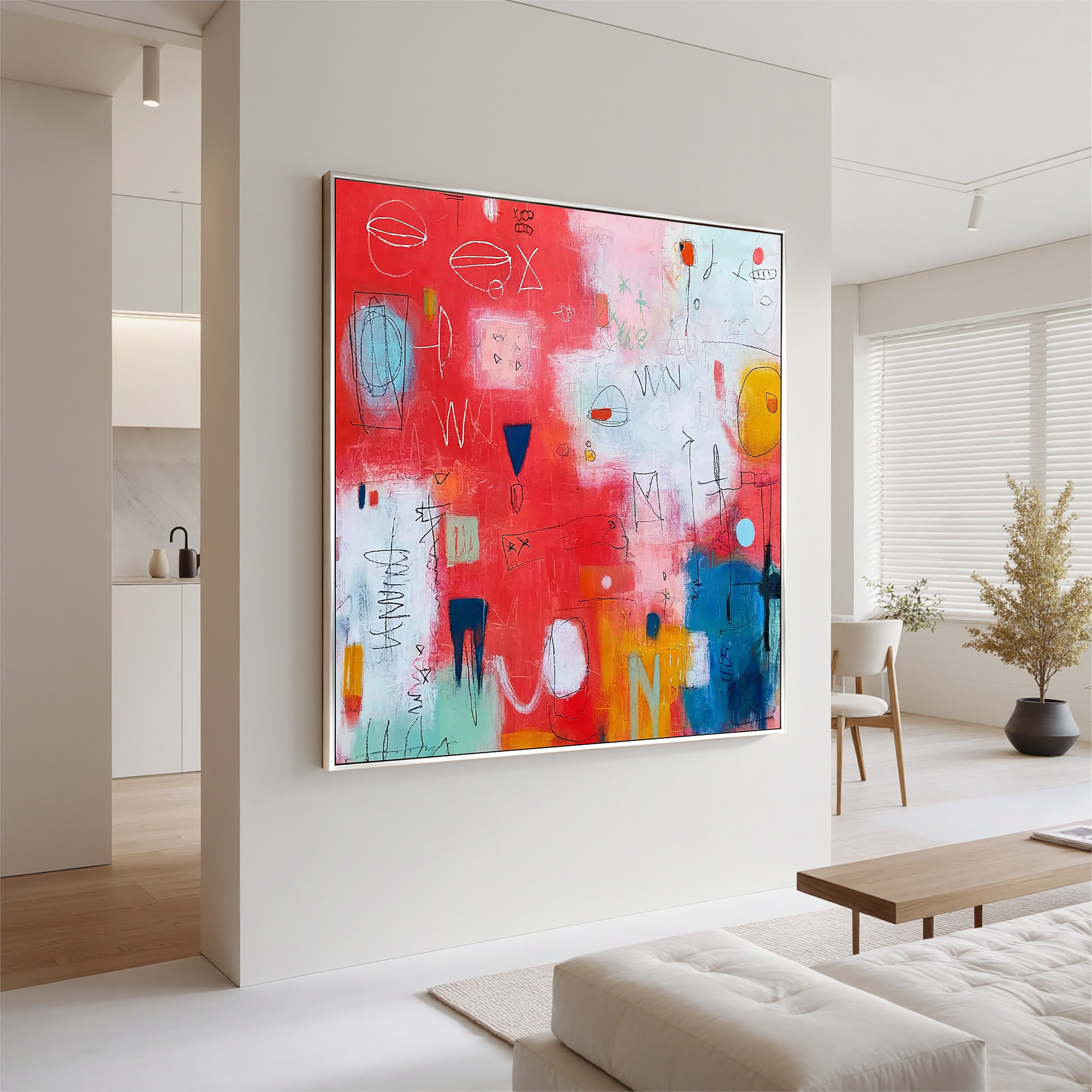 Abstract Red Modern Oil Painting Canvas – Contemporary Colorful Wall Art for Living Room Home Decor#OA 0460