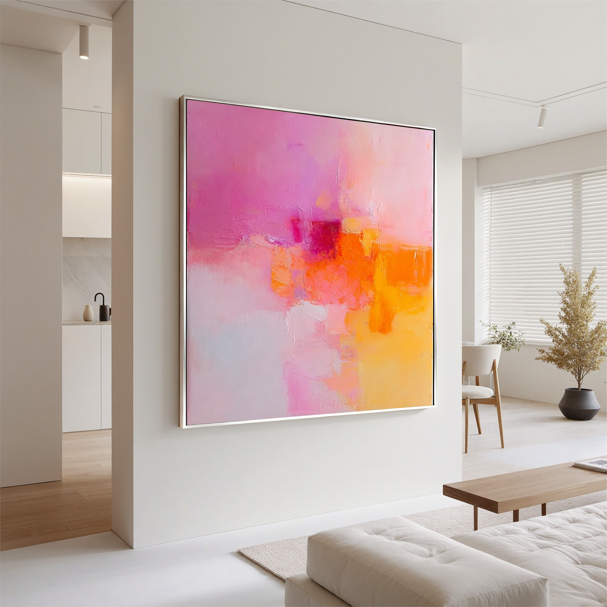 Abstract Pink Orange Oil Painting Canvas – Soft Minimalist Wall Art for Living Room Modern Home Decor#OA 0490