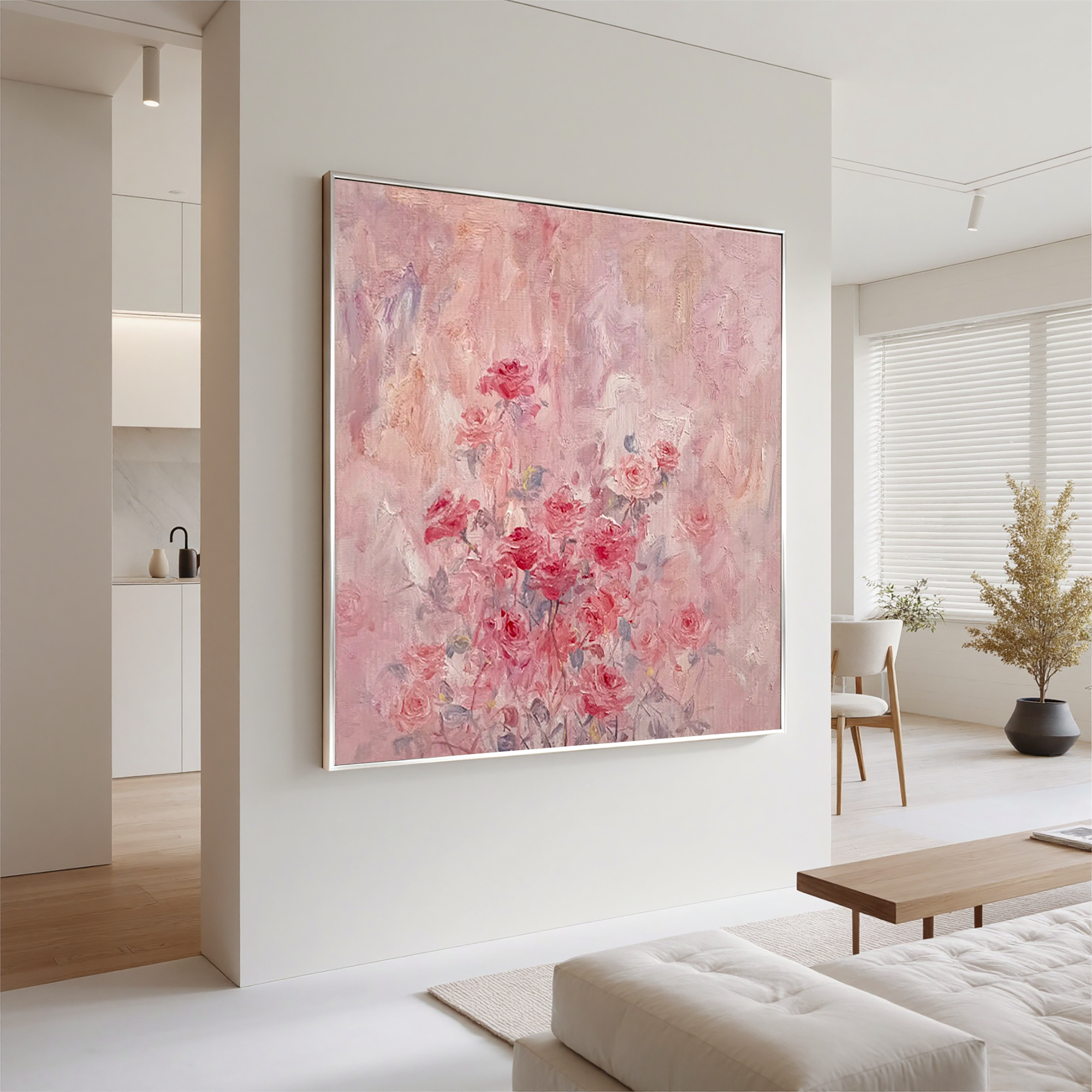 Pink Rose Oil Painting, Soft Romantic Floral Wall Art for Bedroom Decor#OA 0607