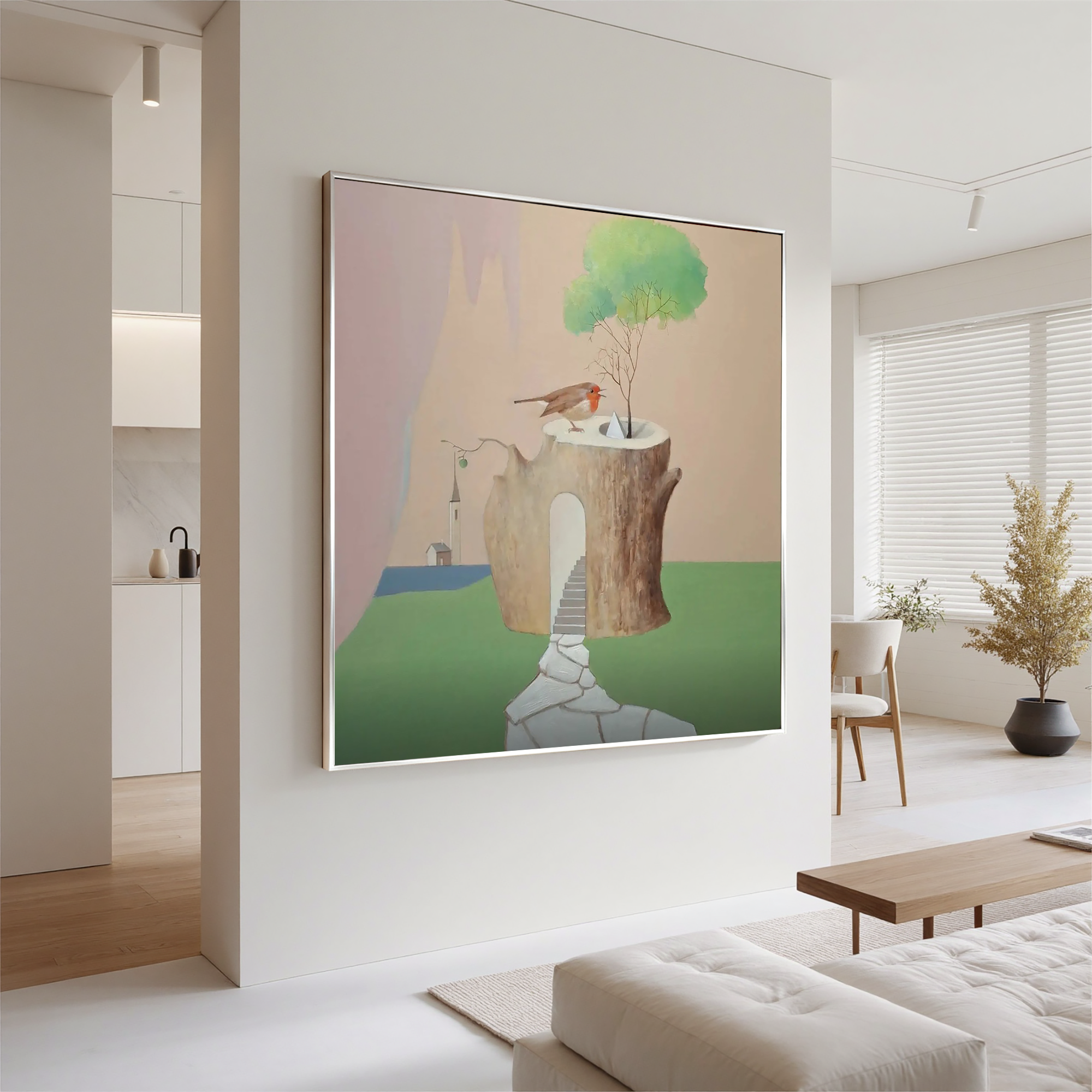 Bird on the Tree House-Surreal Tree House Bird Wall Art