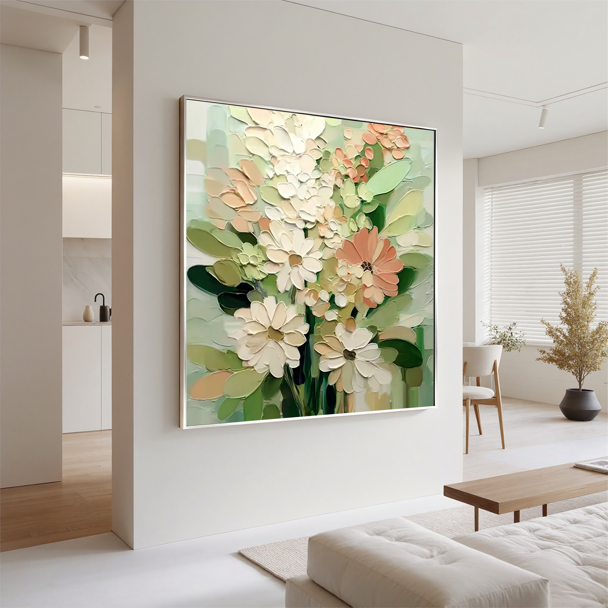 Soft Daisy Flower Oil Painting, Pastel Floral Wall Art for Living Room Decor#OA 0506