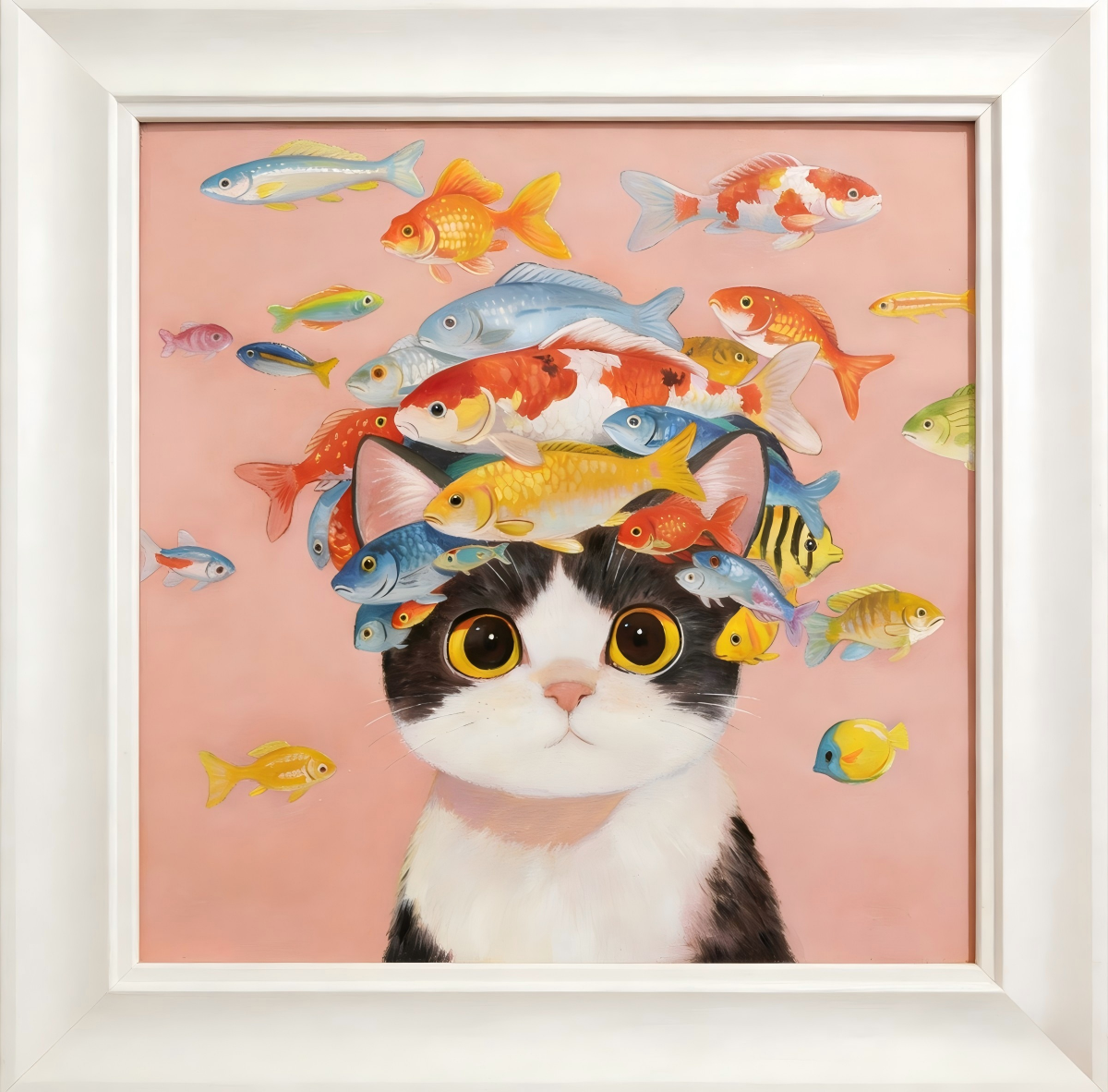 Boss Cat's Fish Hat（20''x 20''/ 50 x 50 CM/Frameless Stretched）