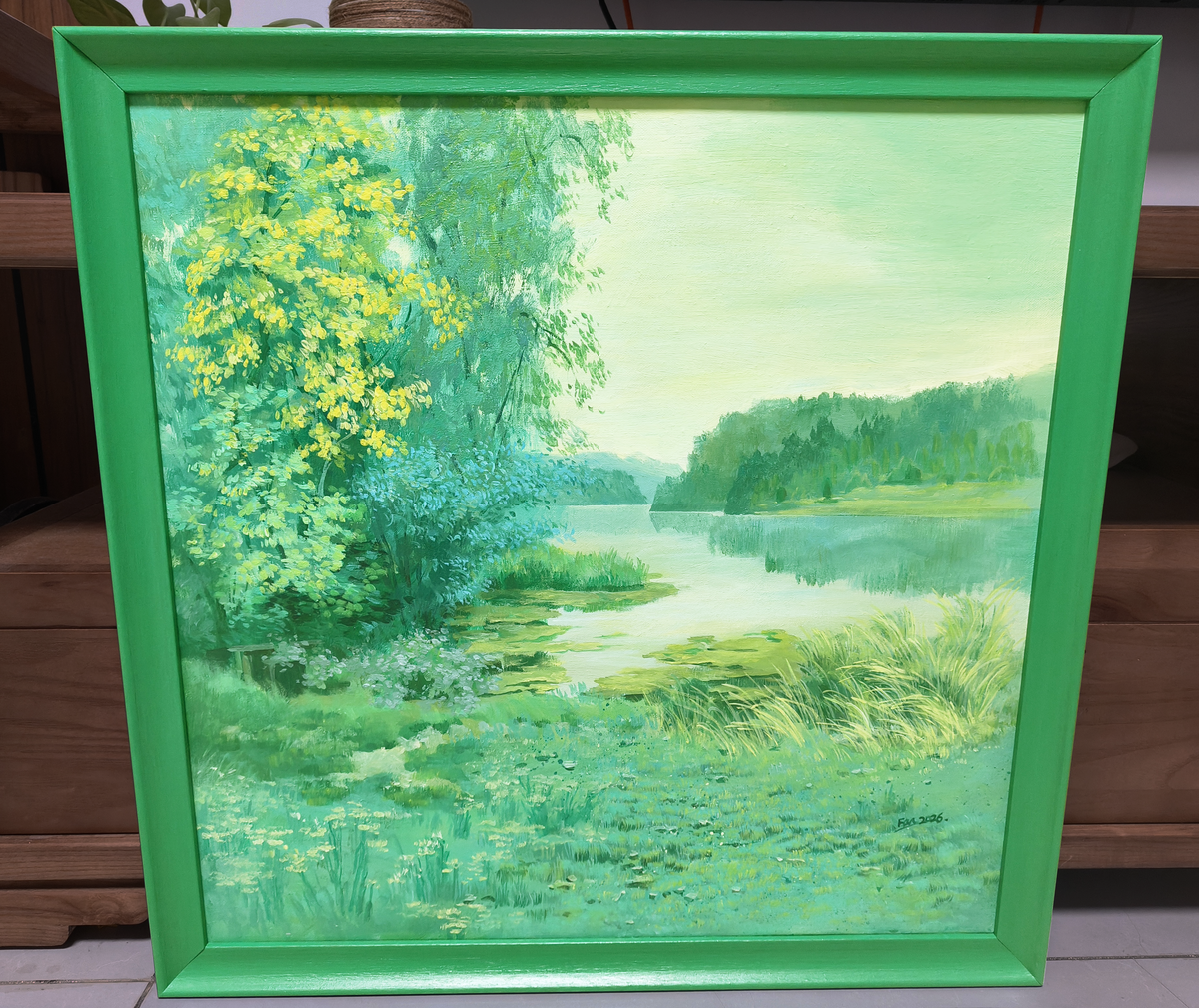 Emerald green(32''x 32''/ 80 x 80 CM/Stretch+Green Frame)