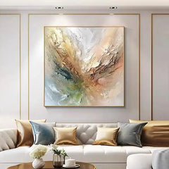 Large Neutral Abstract Explosion Wall Art – Modern Textured Canvas Painting for Living Room Decor