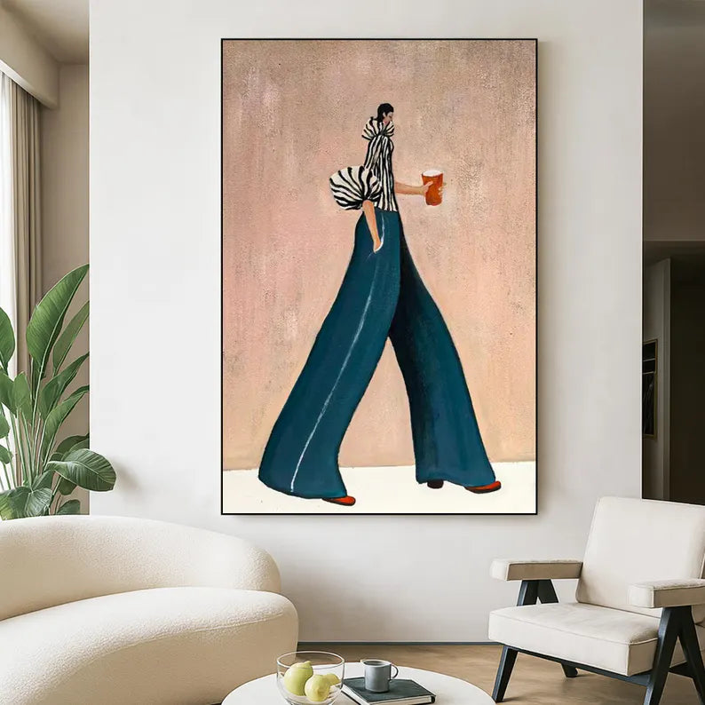 Modern Fashion Figure Wall Art – Minimalist Stylish Woman Canvas Painting for Contemporary Home Decor