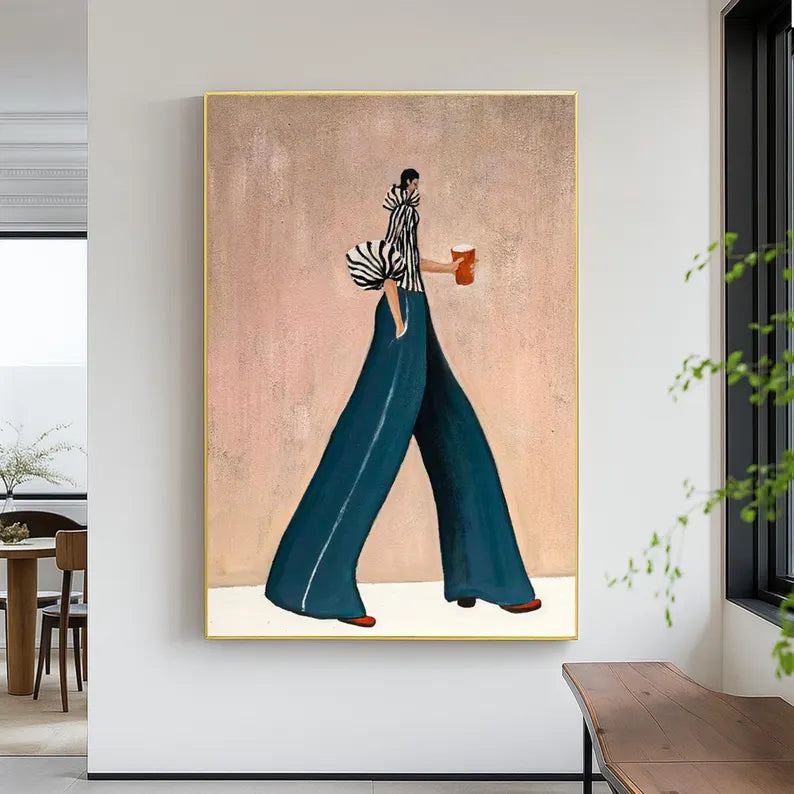 Modern Fashion Figure Wall Art – Minimalist Stylish Woman Canvas Painting for Contemporary Home Decor
