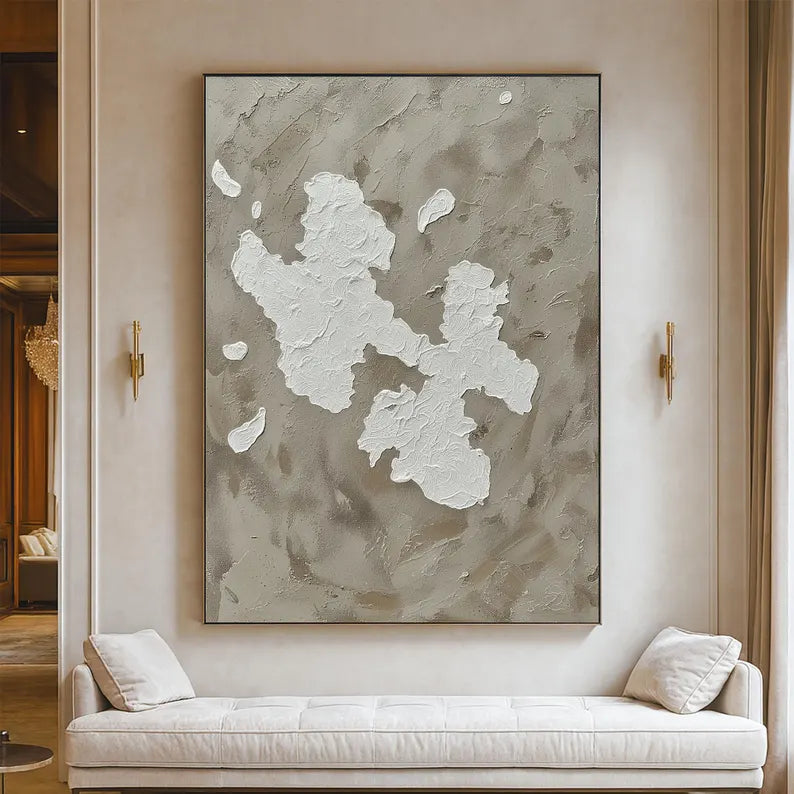 Neutral Textured Abstract Wall Art – Minimalist Beige Plaster Canvas Painting for Modern Luxury Living Room Decor