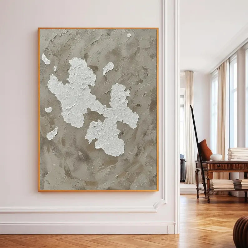 Neutral Textured Abstract Wall Art – Minimalist Beige Plaster Canvas Painting for Modern Luxury Living Room Decor